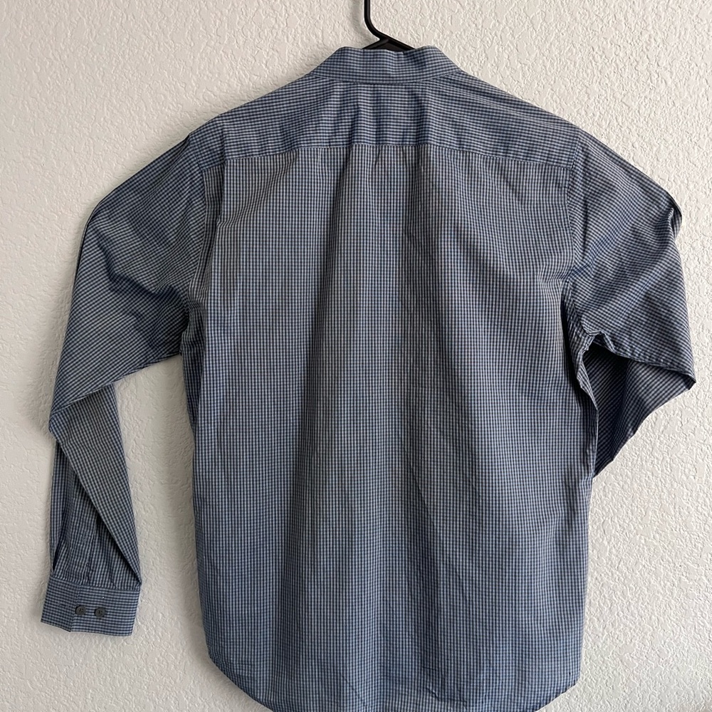 Theory Shirt Mens Blue Checker Plaid Long Sleeve Button Up Casual Size M - Picture 3 of 11